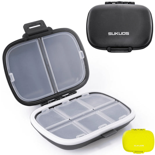 Daily Use Pill Organizer 1 Pack, Easy to Open 8 Compartments, Large Capacity Portable Travel Pill Box, Pill Dispenser