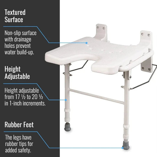 Foldable Wall-Mount Shower Seat with Adjustable Legs – FSA/HSA Eligible