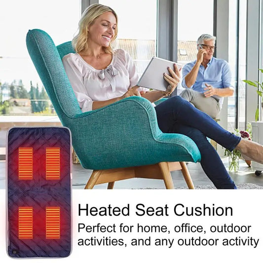 4 Heated Areas Camping Chair Heated Mat Outdoor Travel USB Electric Blanket 3 Heating Modes Portable Warmer Seat Cushion