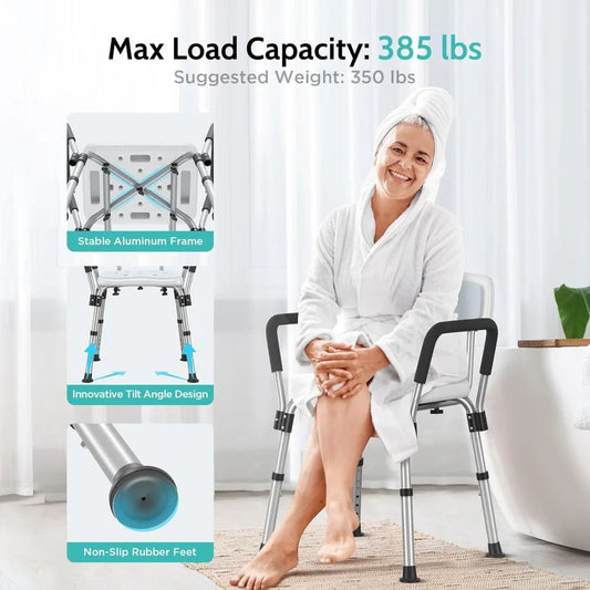 Adjustable Shower Chair for Elderly & Disabled – Heavy Duty with Padded Seat